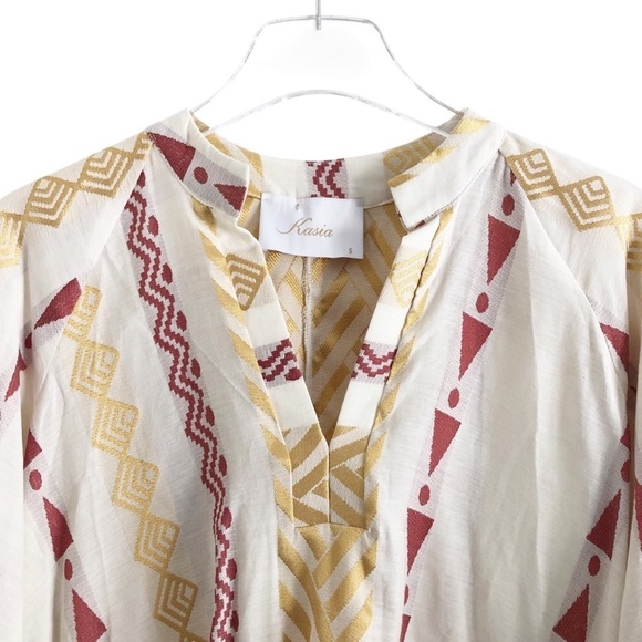 Kasia Pull On Dress Gold Maroon Cream Geometric Print Size Small - Picture 6 of 11